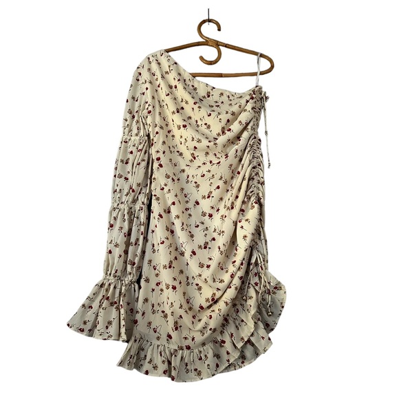 Sabo Skirt | Dainty Floral One Sleeve Ruched Mini Dress Size L - Picture 4 of 12